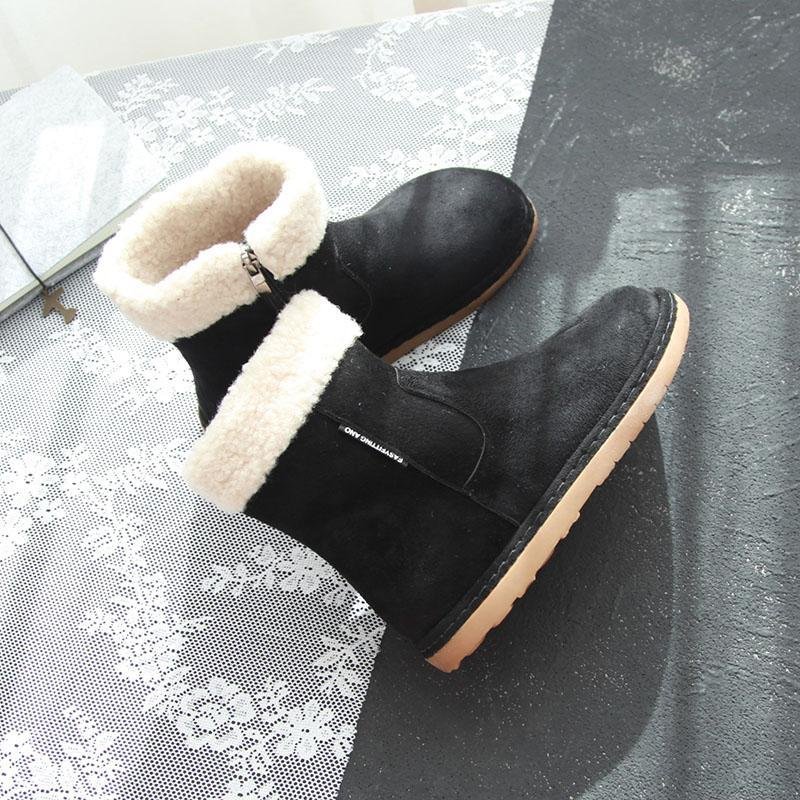 Women's anti-skiing boots, plush Birkenstock short boots, 2025 new style, flat, fleece-lined, thickened cotton shoes, winter warm shoes.
