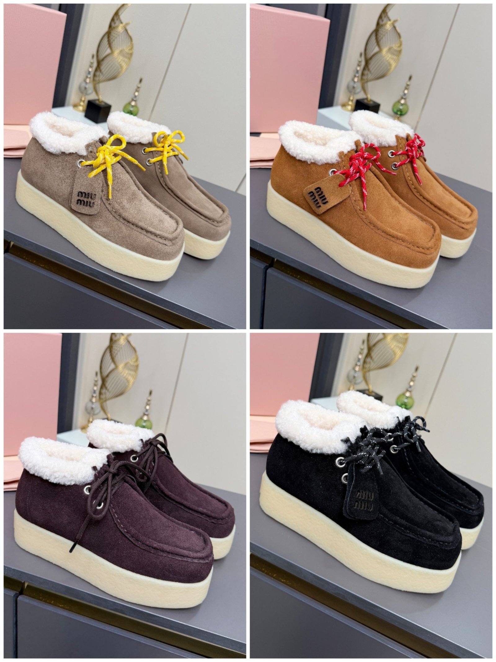 Miu Miu Autumn/Winter Wool Ankle Boots Thick-Soled Furry Shoes Warm Snow Boots