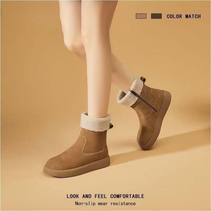 New winter style round toe fashionable and versatile fleece-lined, thick and warm platform cotton boots