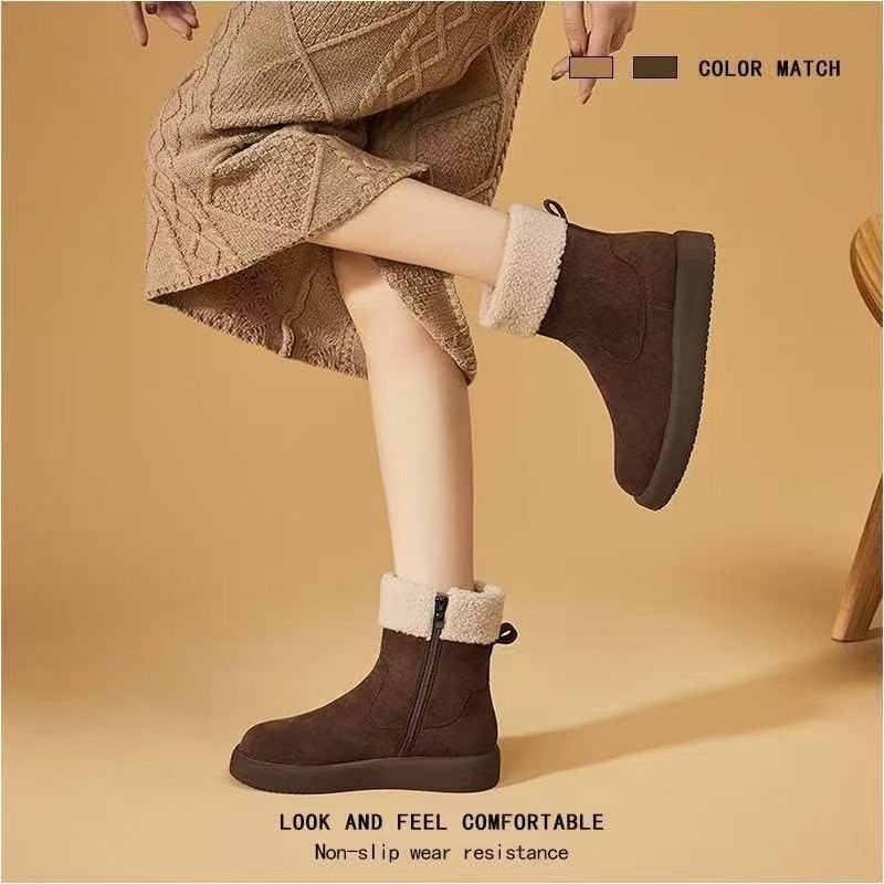 New winter style round toe fashionable and versatile fleece-lined, thick and warm platform cotton boots