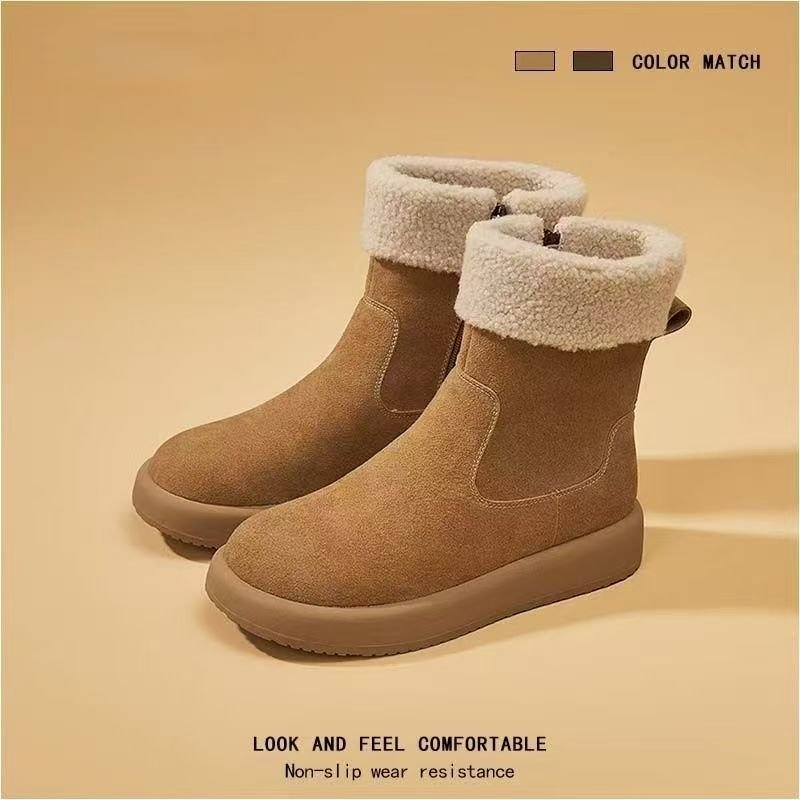 New winter style round toe fashionable and versatile fleece-lined, thick and warm platform cotton boots