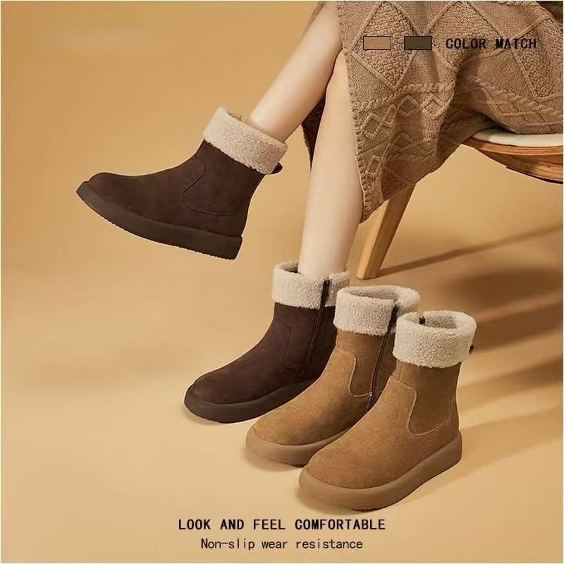 New winter style round toe fashionable and versatile fleece-lined, thick and warm platform cotton boots