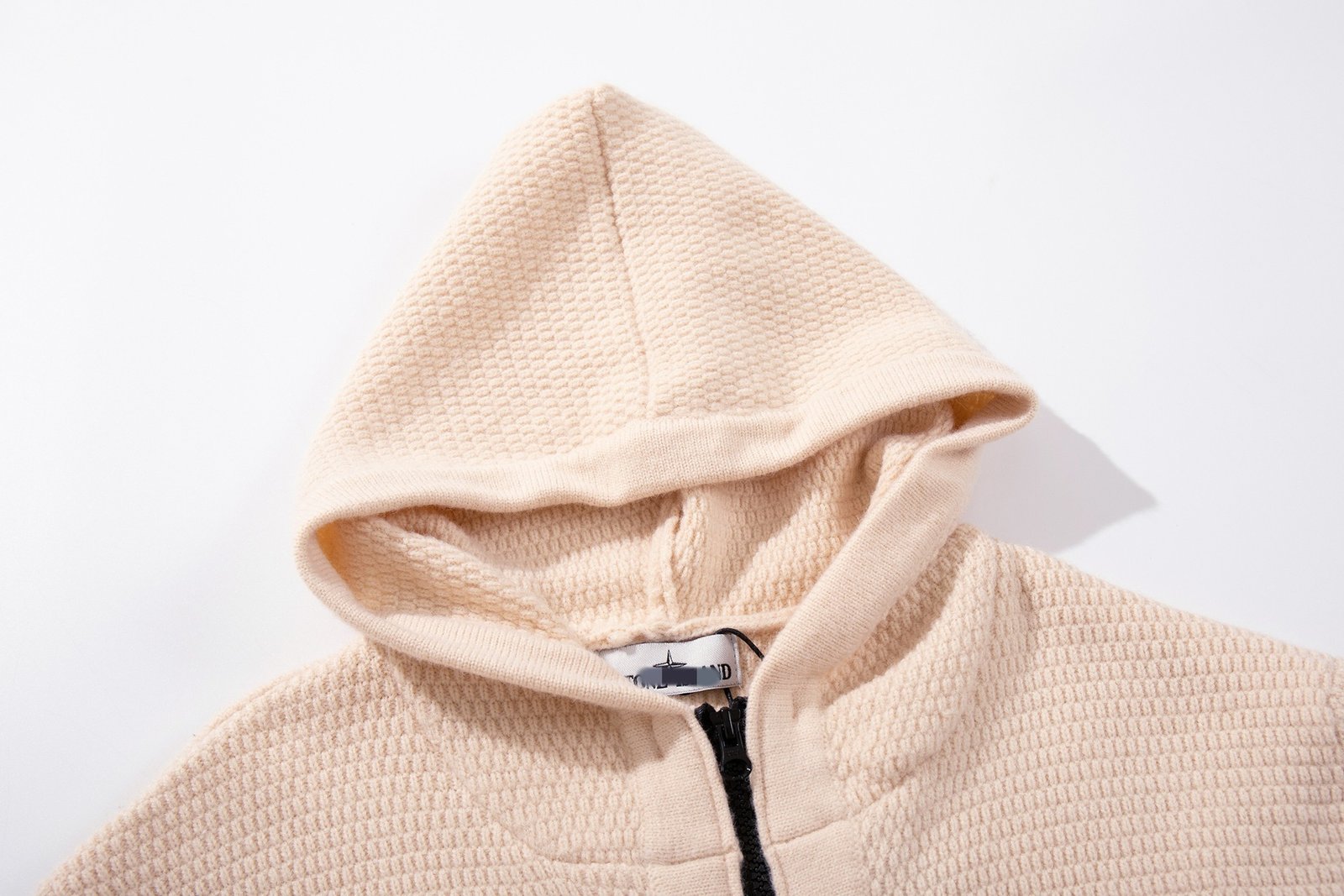 Stone Island Solid Color Zipper Pull Long Sleeve Wool Hooded Knit Jacket for Men and Women