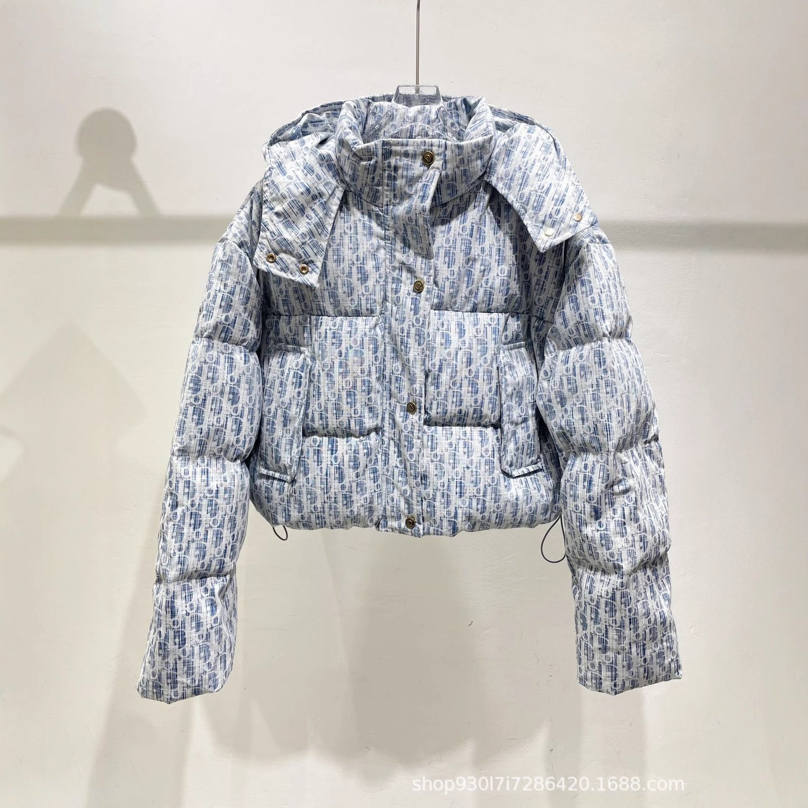 Dior Winter New Collection Classic Monogram Jacquard Slim Fit Warm Short Down Jacket for Women