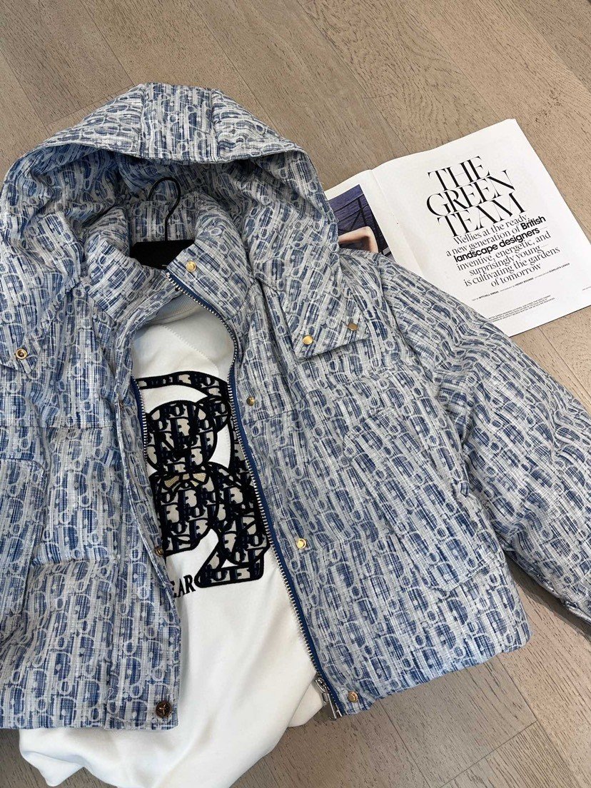 Dior Winter New Collection Classic Monogram Jacquard Slim Fit Warm Short Down Jacket for Women