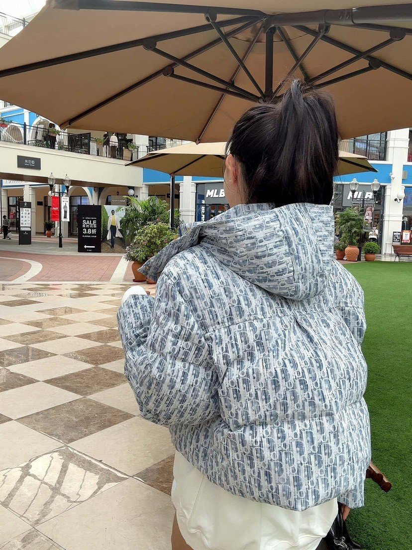 Dior Winter New Collection Classic Monogram Jacquard Slim Fit Warm Short Down Jacket for Women