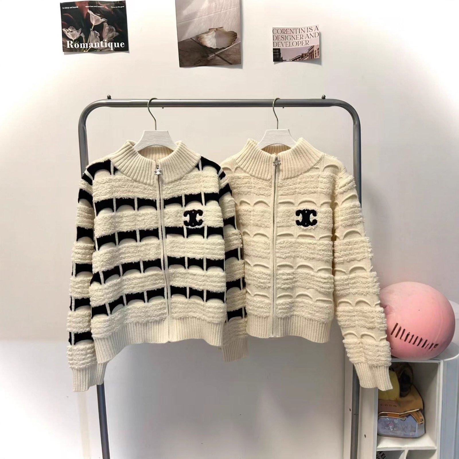 Chanel Fall/Winter New Arrival Heavy-Duty Design Zipper Cardigan Color Block Arc de Triomphe Embroidered Stand Collar Sweater