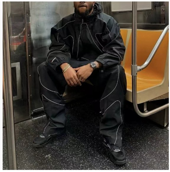 Men's Cross-Border Reflective Striped Loose-Fitting Alcatraz Set Heavy Small Hook Waterproof Windbreaker