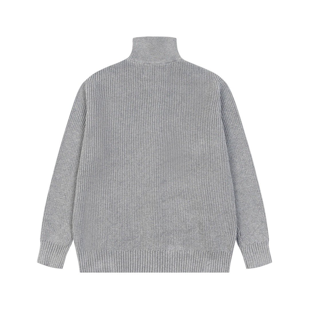 Unisex embroidered stand-up collar sweater, CK brand trendy loose-fitting spring and autumn couple knitted zip-up cardigan.