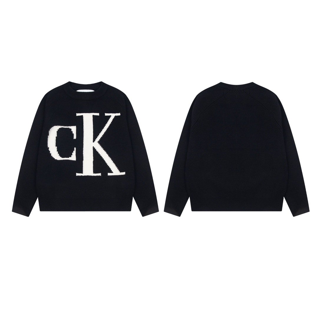 CK Korean style trendy men's and women's couple outfits, new embroidered letter loose wool sweater, round neck knitwear