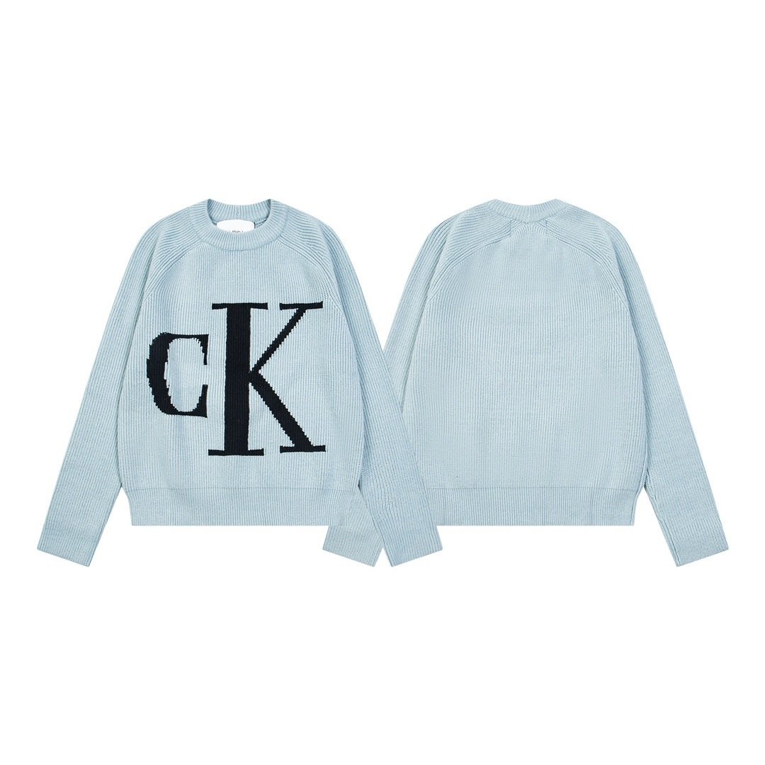 CK Korean style trendy men's and women's couple outfits, new embroidered letter loose wool sweater, round neck knitwear