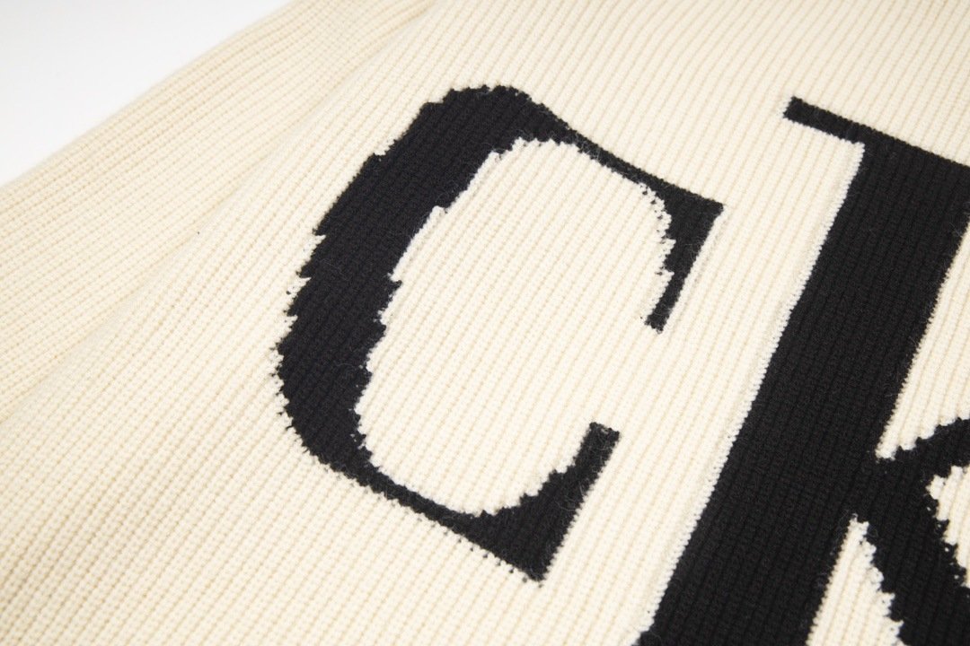 CK Korean style trendy men's and women's couple outfits, new embroidered letter loose wool sweater, round neck knitwear