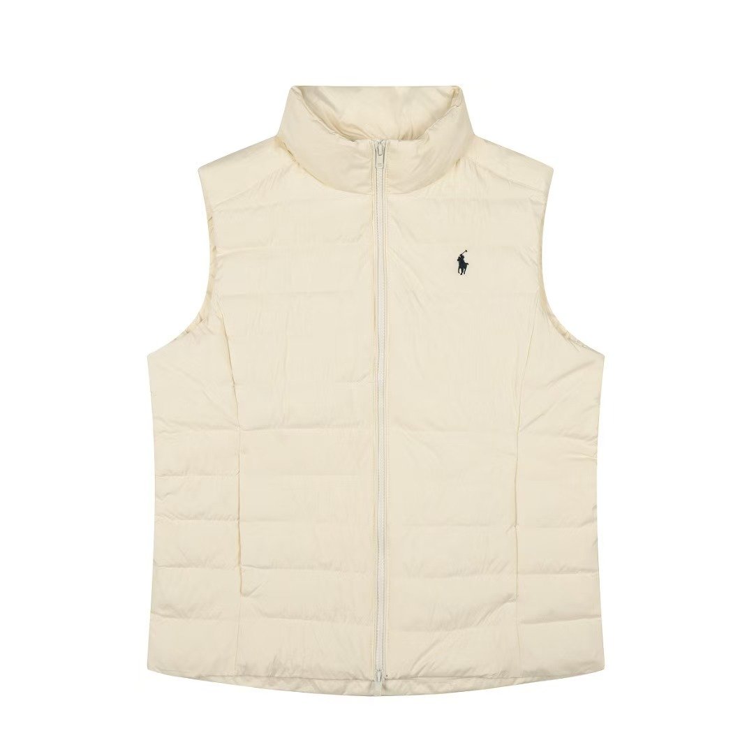 RL Ralph Lauren Women's Classic Lightweight Down Vest with Embroidered Warm Stand Collar, Casual and Versatile