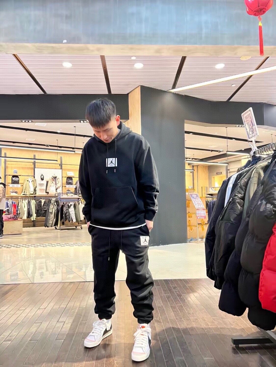 Jordan fleece-lined sweatpants, black label patch couple casual sports pants