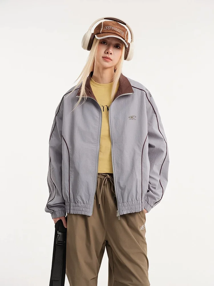 CATTEE Outfit: Stand Collar Jacket with High-Stripe Design, Unisex, Autumn 2025 New Style, Loose Fit, American College Style, Couple Jacket