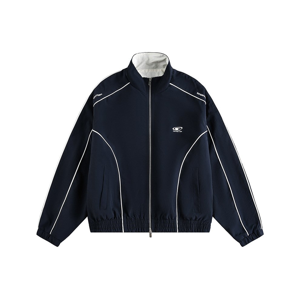 CATTEE Outfit: Stand Collar Jacket with High-Stripe Design, Unisex, Autumn 2025 New Style, Loose Fit, American College Style, Couple Jacket