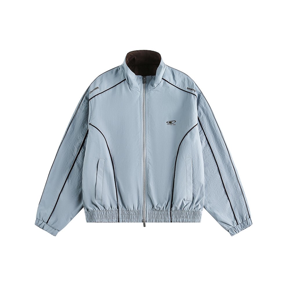 CATTEE Outfit: Stand Collar Jacket with High-Stripe Design, Unisex, Autumn 2025 New Style, Loose Fit, American College Style, Couple Jacket