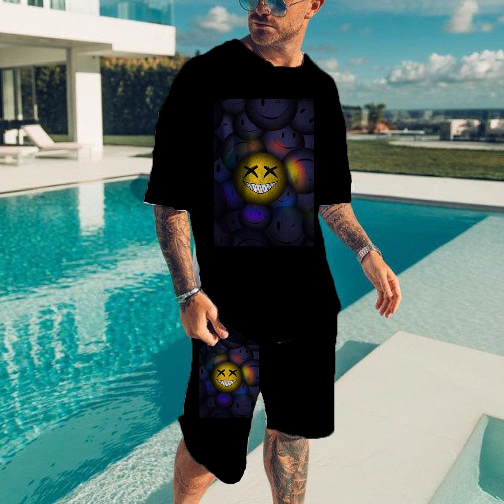 3D Digital Print Men's Summer Short-Sleeve Set - Beach Shorts Set - Trendy T-Shirt & Shorts Set