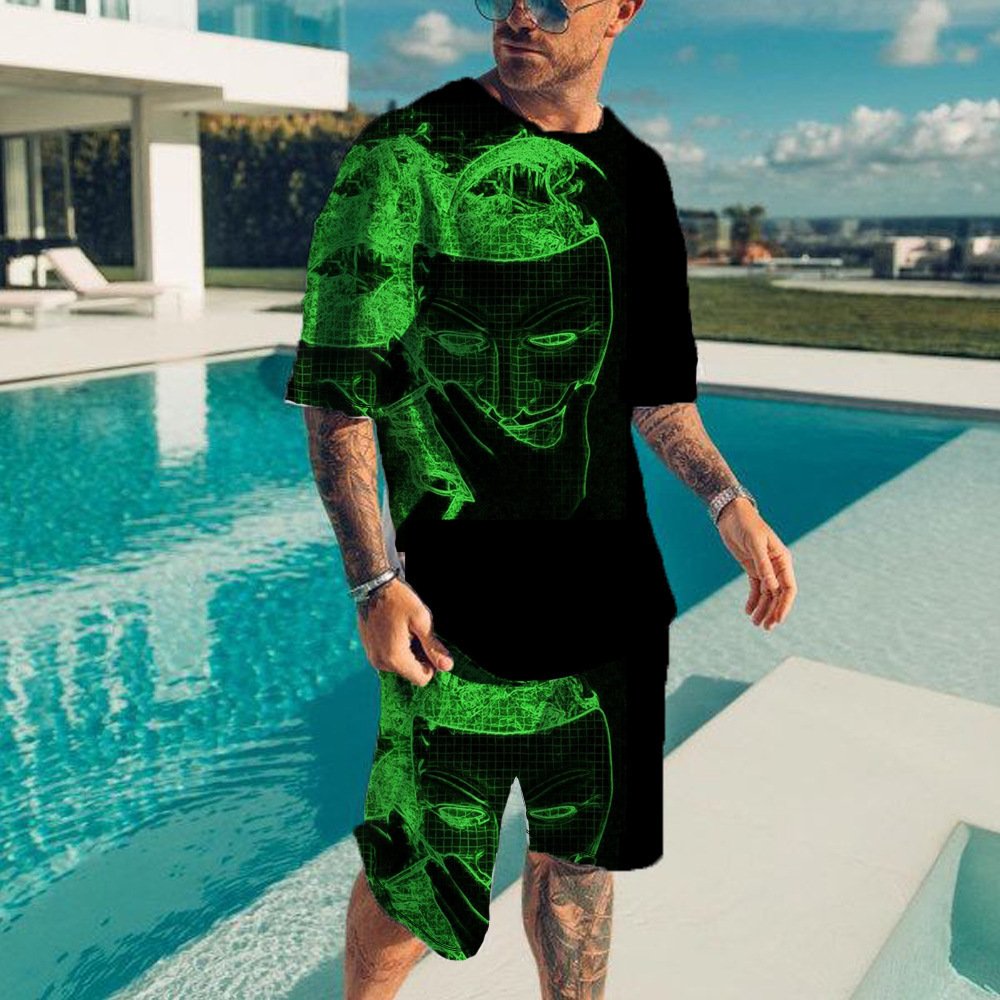 3D Digital Print Men's Summer Short-Sleeve Set - Beach Shorts Set - Trendy T-Shirt & Shorts Set