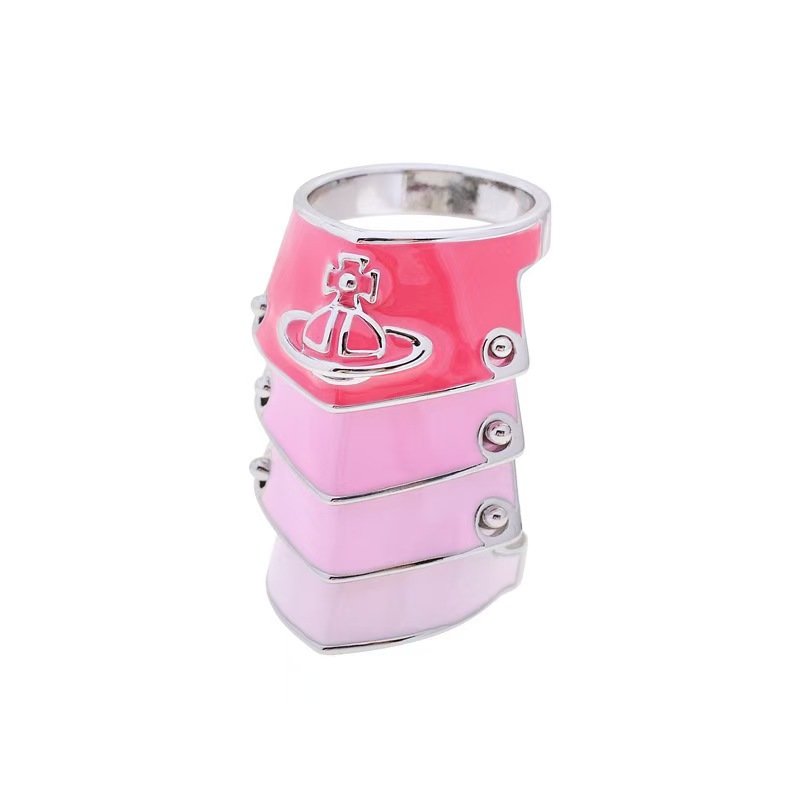 Vivienne Westwood Saturn Enameled Armor Ring, Vivian Punk Style 3D Planet High-End Four-Segment Couple Ring