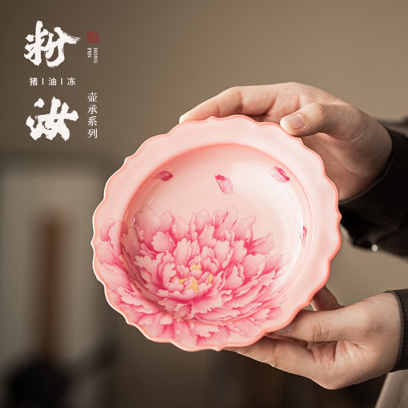Lard-flavored frozen jelly, lotus flower-shaped teapot stand, ceramic teapot mat, teacup holder, heat-insulating mat, tea saucer, dried fruit tray, tea set accessories