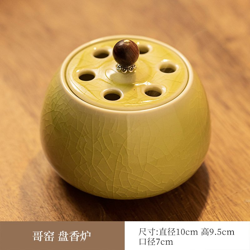 Ge Kiln Incense Burner, Household Ceramic Incense Burner for Buddhist Offerings, Indoor Sandalwood and Agarwood Incense Burner, Craft Ornament