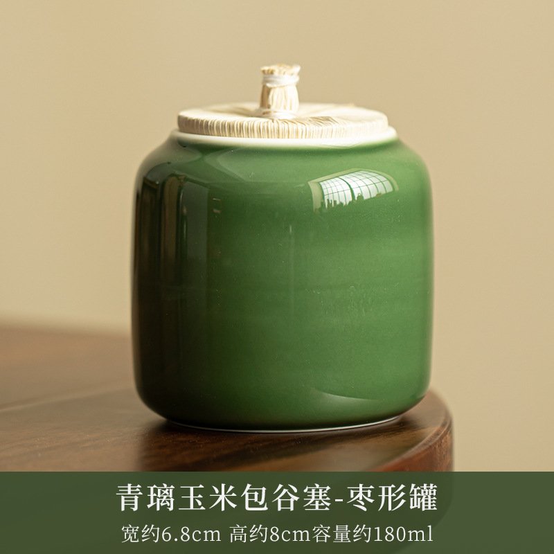 Celadon Corn Container Tea Canister Japanese Household Mini Celadon Tea Canister Airtight Tea Storage Container