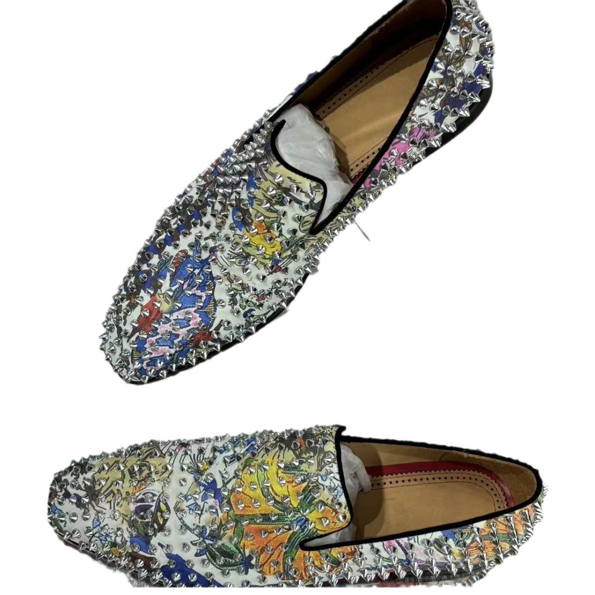 Punk nightclub studded trendy shoes, European and American style hairstylist men's shoes, breathable single shoes, loafers, men's genuine leather slip-on shoes