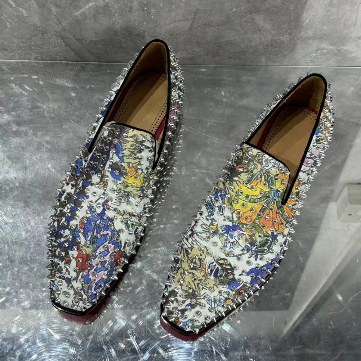 Punk nightclub studded trendy shoes, European and American style hairstylist men's shoes, breathable single shoes, loafers, men's genuine leather slip-on shoes