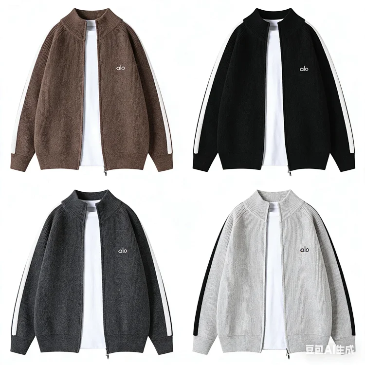 Alo Spring/Autumn New Fashionable Sweater Knit Cardigan Men's Zipper Sweater Loose Trendy Wool Sweater