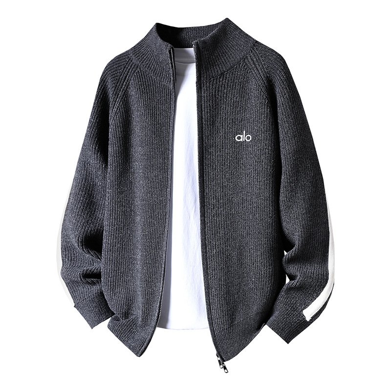 Alo Spring/Autumn New Fashionable Sweater Knit Cardigan Men's Zipper Sweater Loose Trendy Wool Sweater