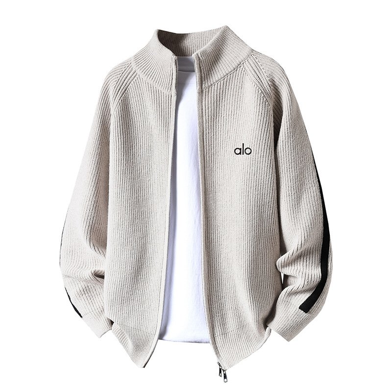 Alo Spring/Autumn New Fashionable Sweater Knit Cardigan Men's Zipper Sweater Loose Trendy Wool Sweater