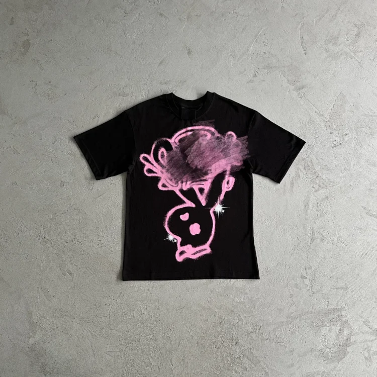 Pink Bunny Graffiti T-Shirt - Black